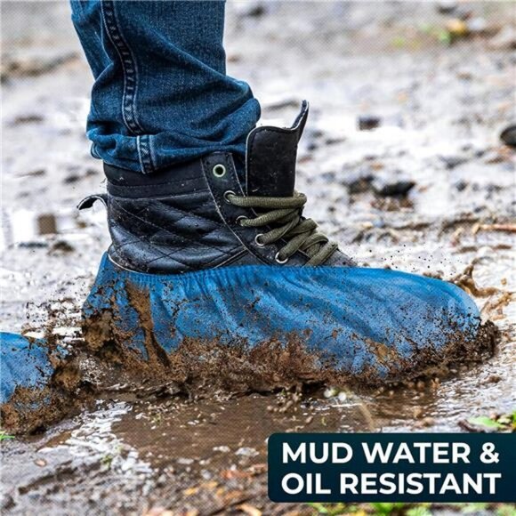 Disposable Shoe Covers 100 Pack Non Slip Waterproof Booties One Size Fits Most - Picture 4 of 8